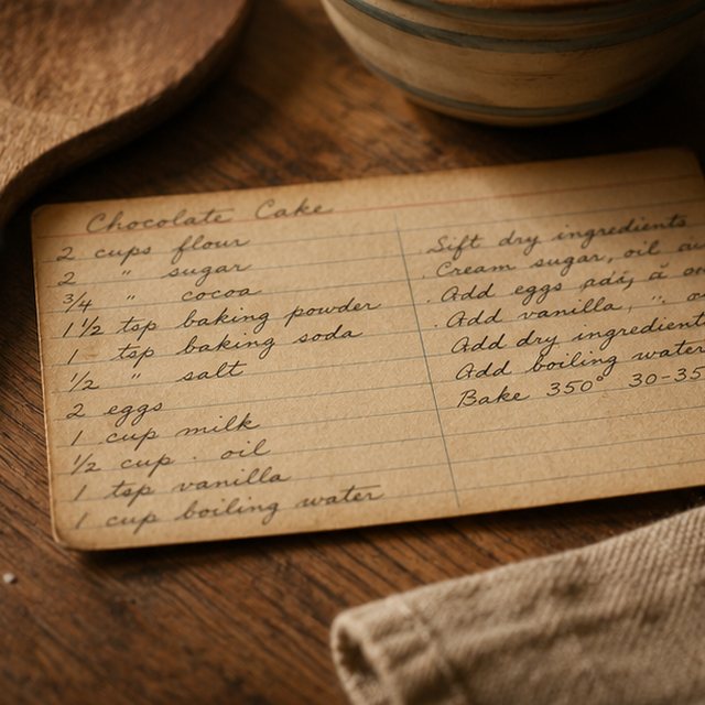 A handwritten family recipe card on aged paper